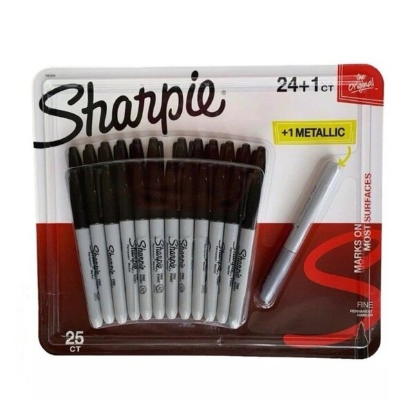 NEW Sharpie Permanent Markers 24 Fine Point Black + 1 Metallic Autographs 25 Ct - Picture 1 of 2